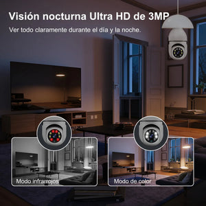 🔐 Cámara de Seguridad WiFi 360° Tipo Foco – ¡Instálala en segundos, vigila todo!