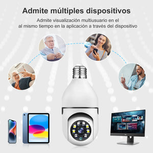 🔐 Cámara de Seguridad WiFi 360° Tipo Foco – ¡Instálala en segundos, vigila todo!