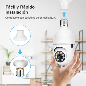 🔐 Cámara de Seguridad WiFi 360° Tipo Foco – ¡Instálala en segundos, vigila todo!