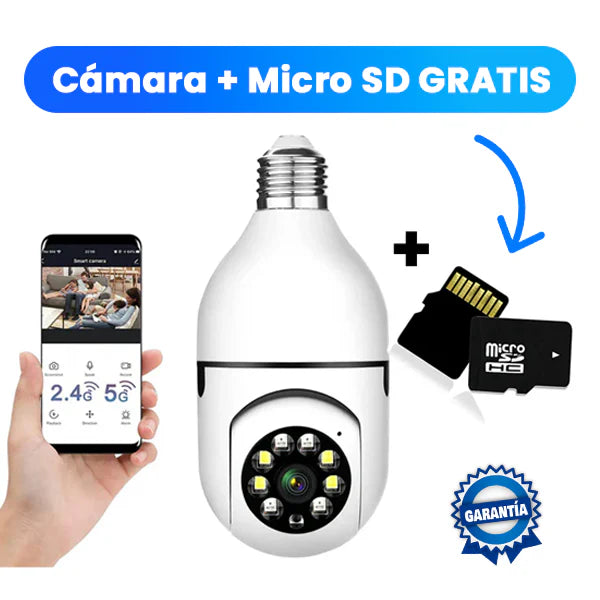 🔐 Cámara de Seguridad WiFi 360° Tipo Foco – ¡Instálala en segundos, vigila todo!